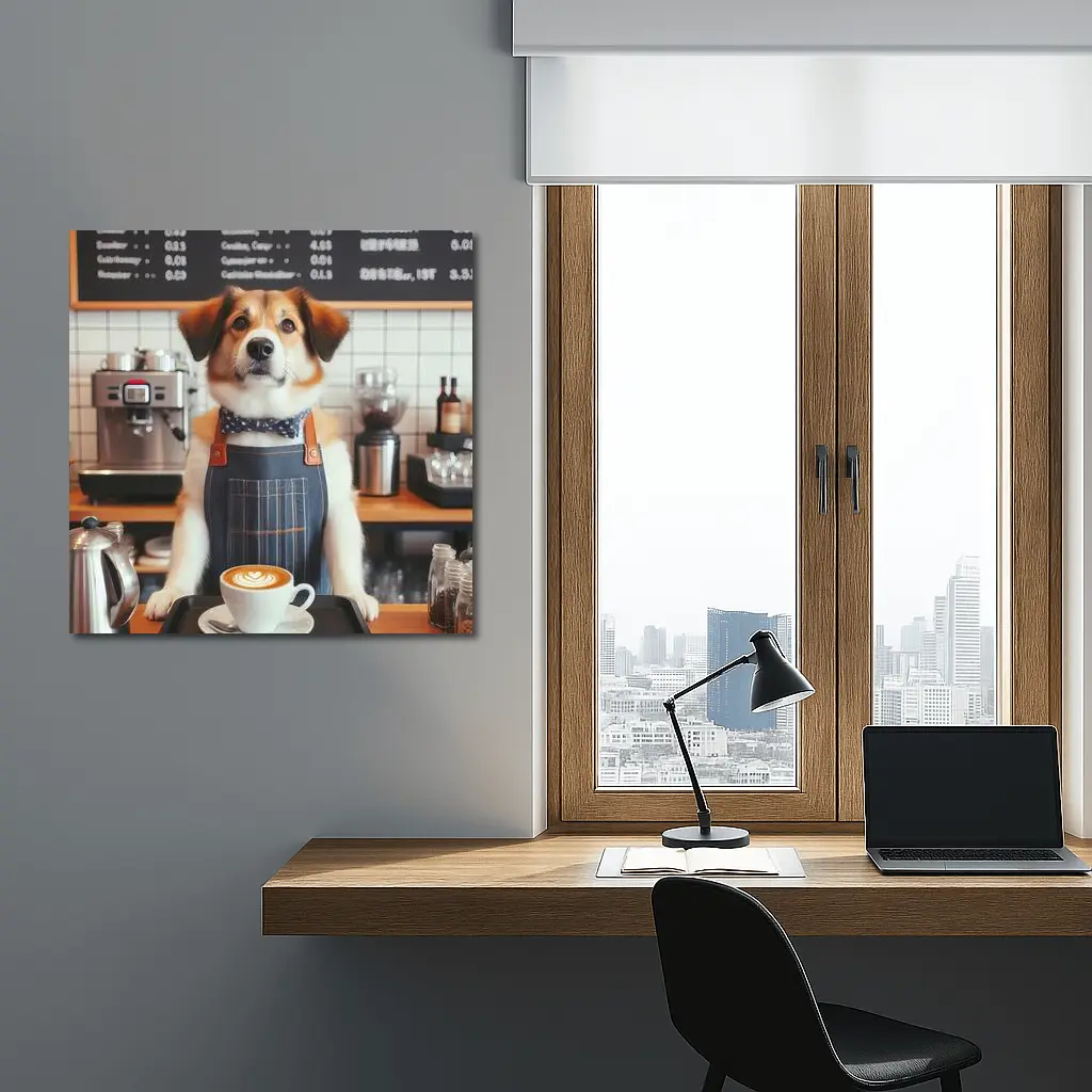 Dog Barista Serving Coffee In Cafe – Wall Art
