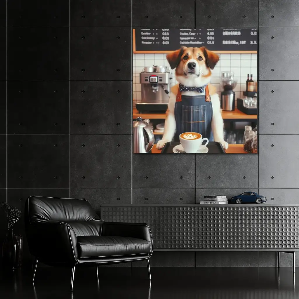Dog Barista Serving Coffee In Cafe – Wall Art