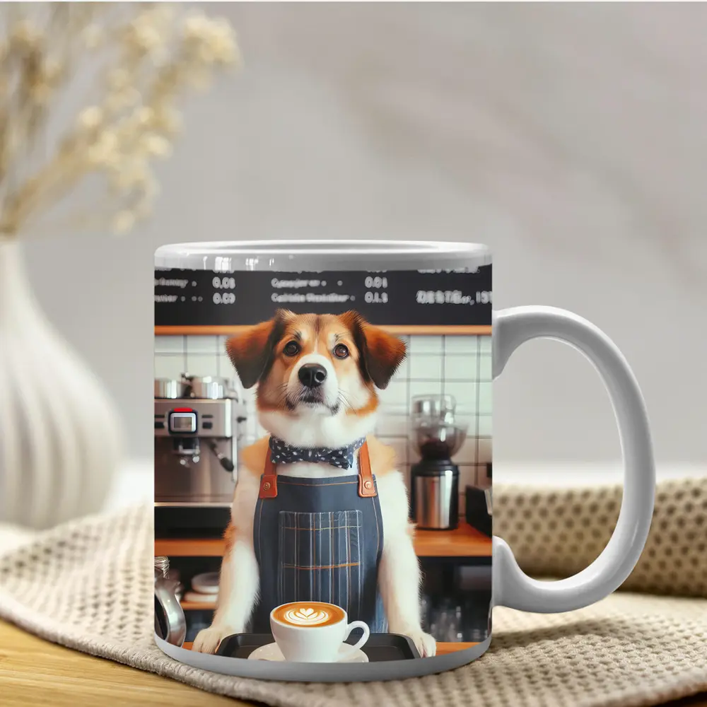 Dog Barista Serving Coffee In Cafe – Mugs