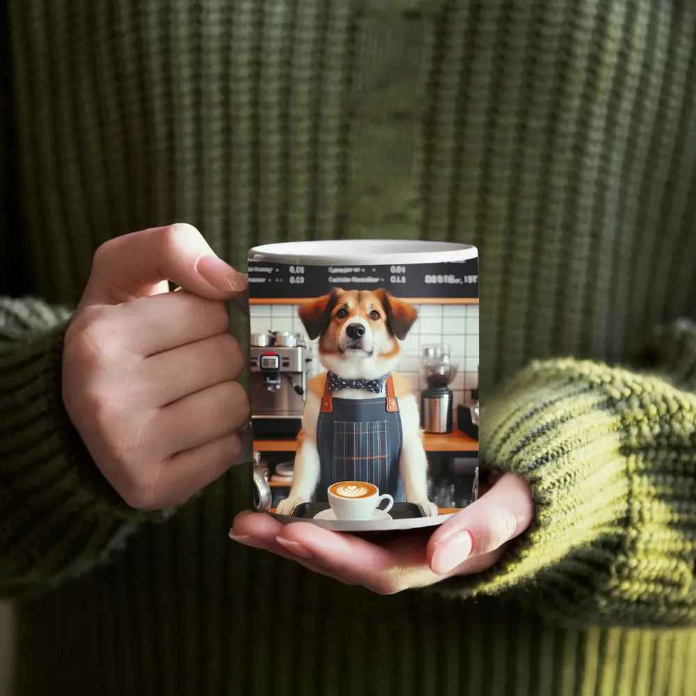 Dog Barista Serving Coffee In Cafe – Mugs
