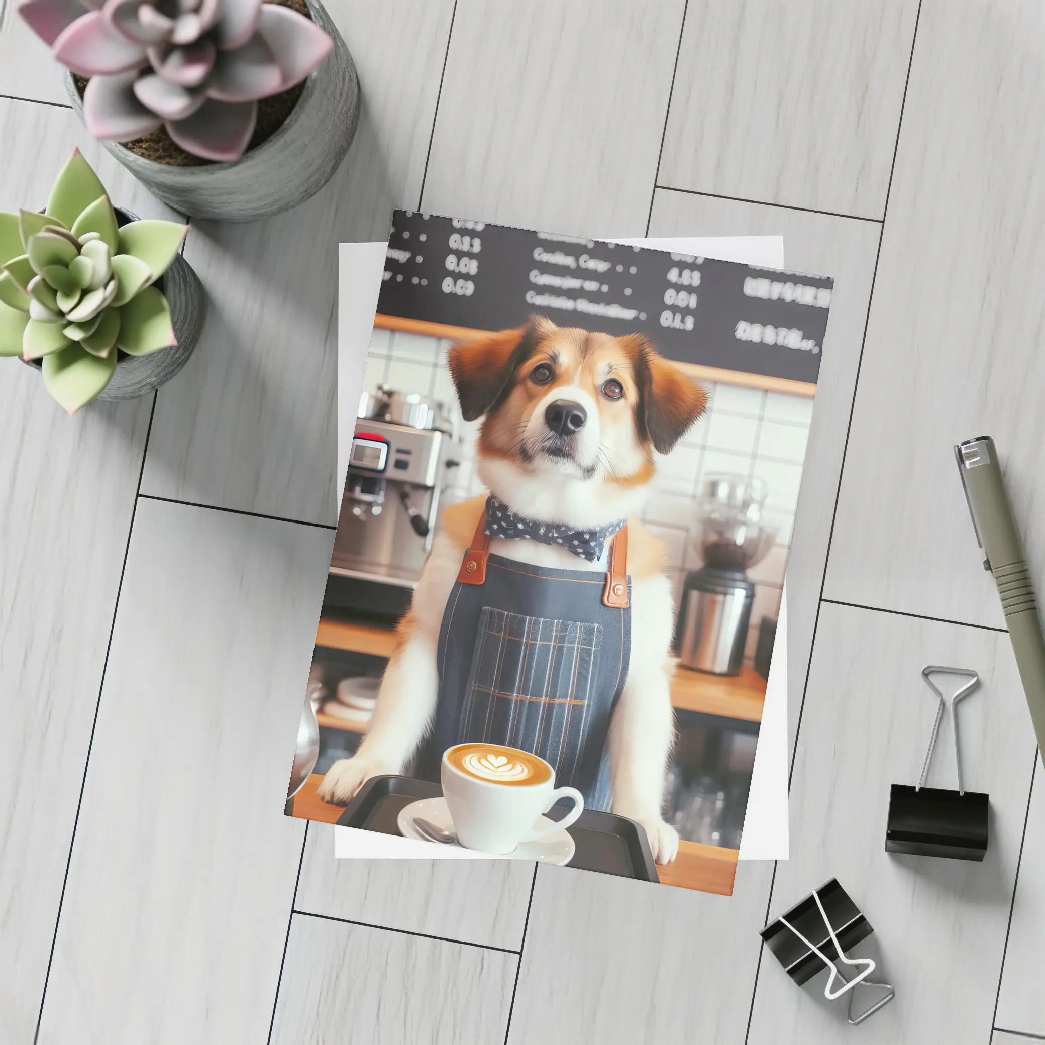Dog Barista Serving Coffee In Cafe – Postcards