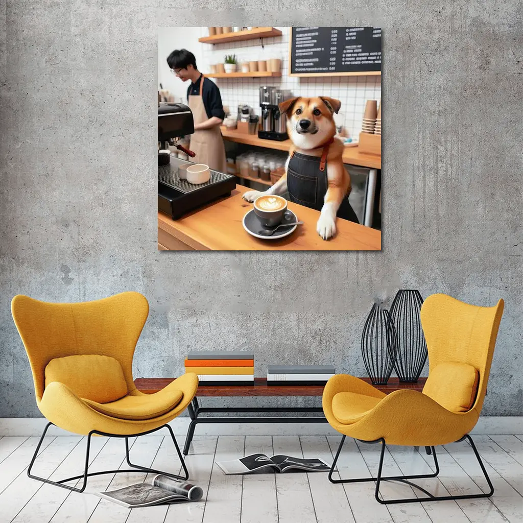Shiba Inu Barista Dog Coffee Shop – Wall Art