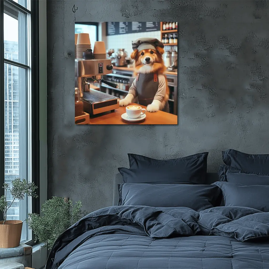 Corgi Barista Dog Working Coffee Shop – Wall Art
