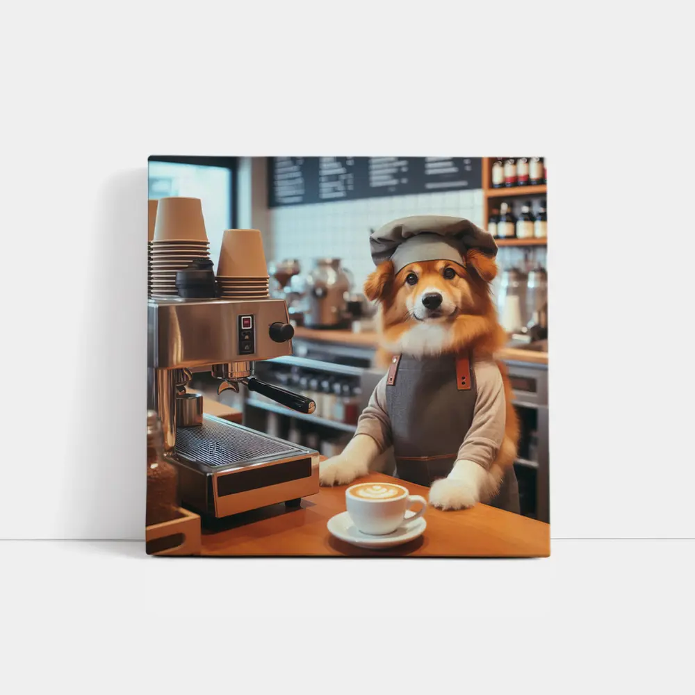 Corgi Barista Dog Working Coffee Shop – Wall Art