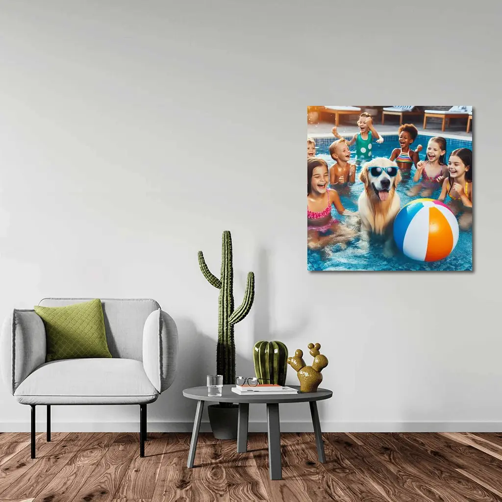 Golden Retriever Kids Pool Party Summer – Wall Art