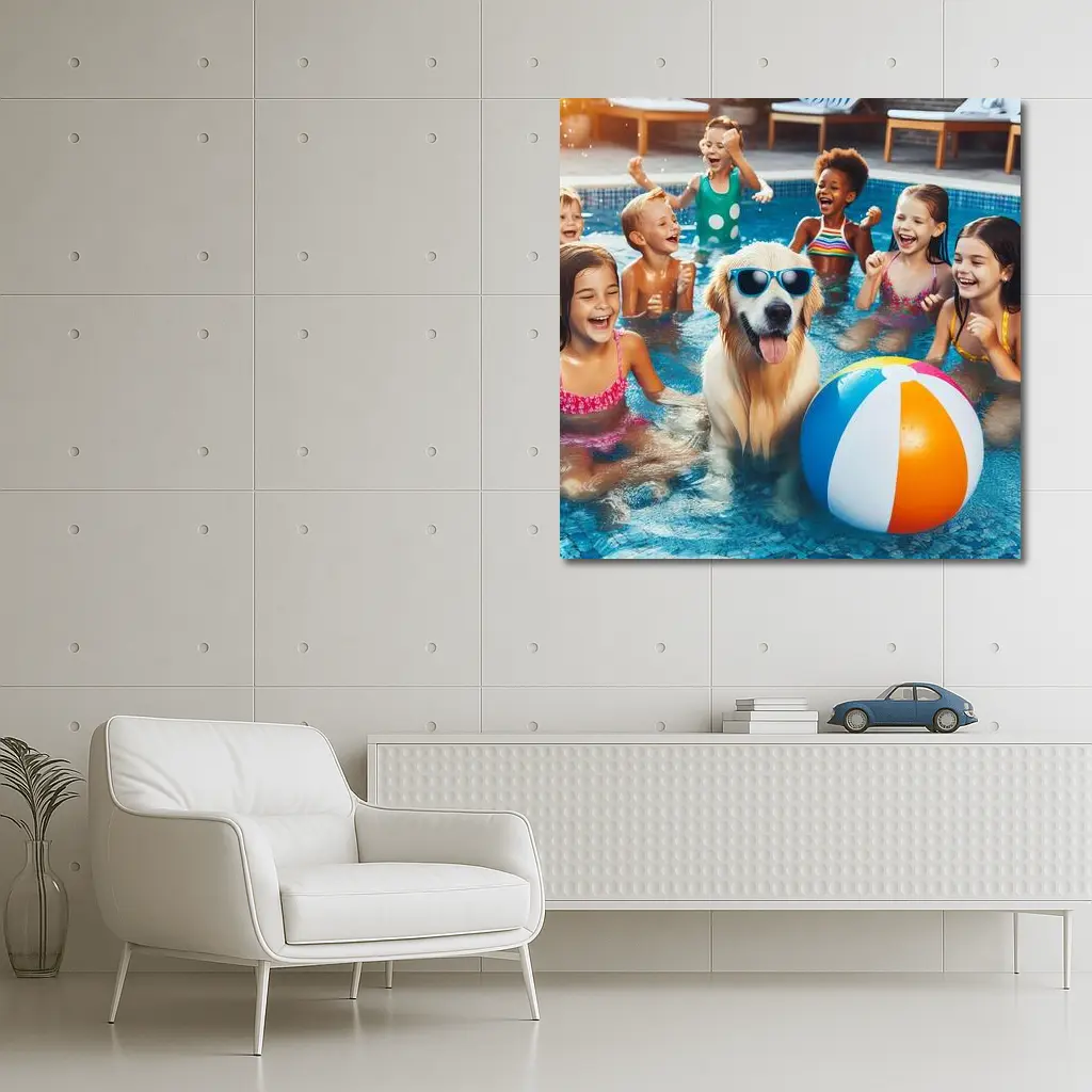 Golden Retriever Kids Pool Party Summer – Wall Art