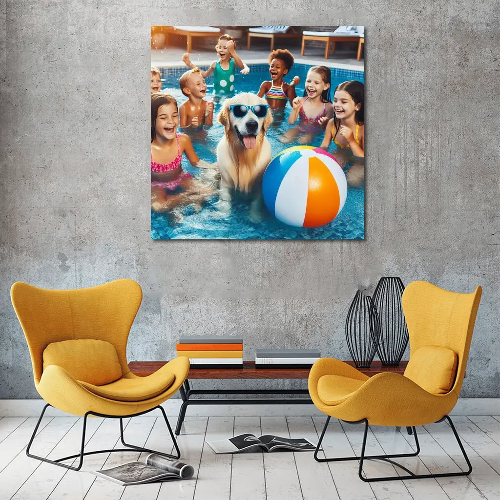 Golden Retriever Kids Pool Party Summer – Wall Art