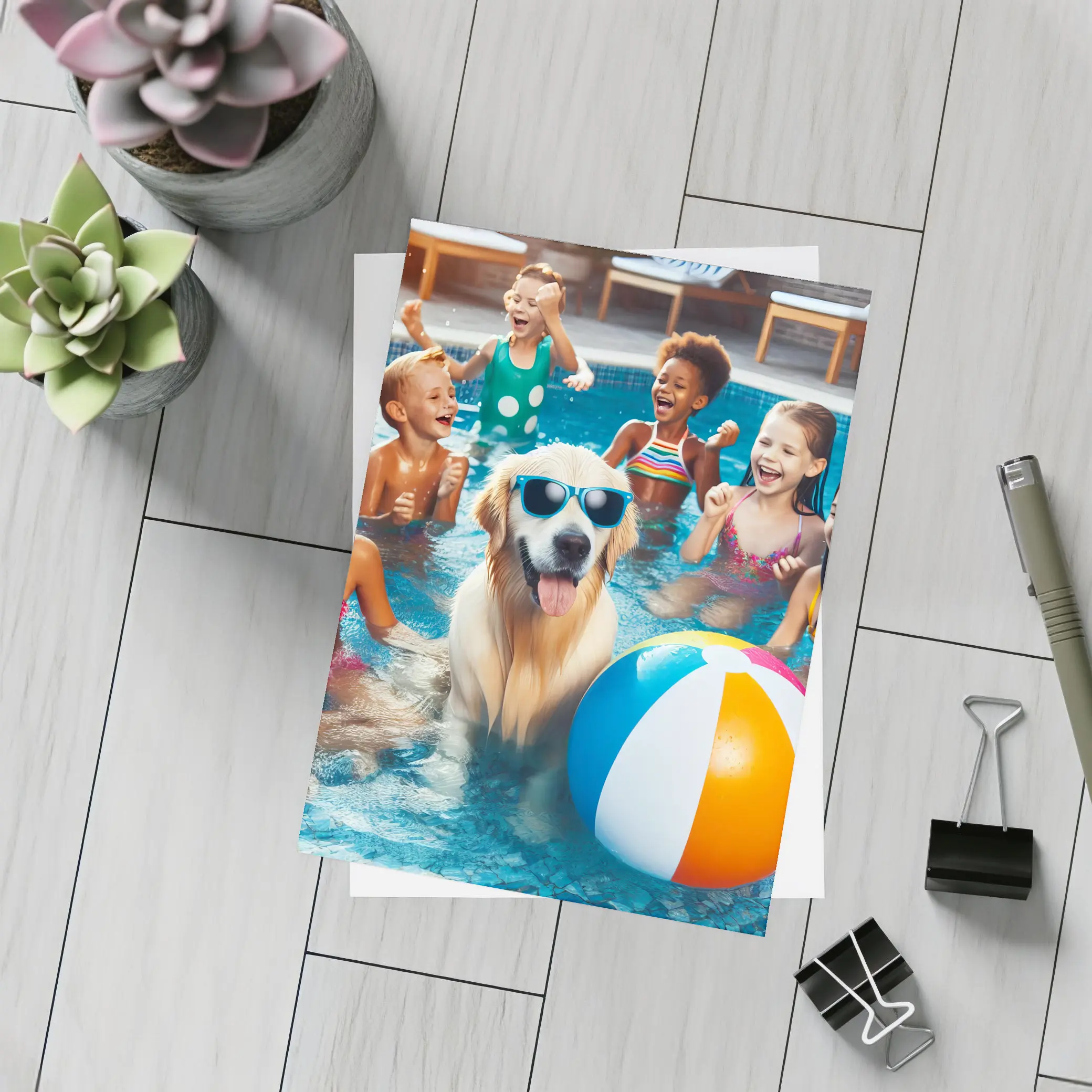 Golden Retriever Kids Pool Party Summer – Postcards