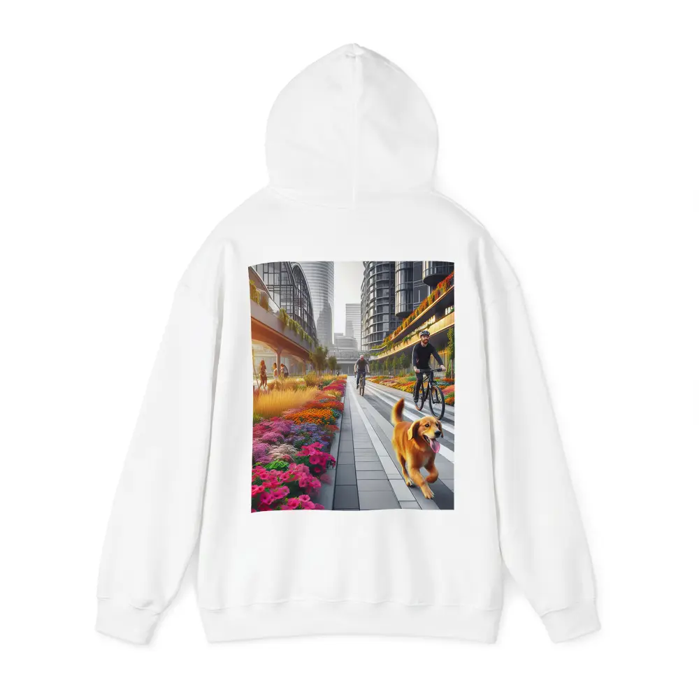 Golden Retriever Running Urban Floral City Street – Hoodies