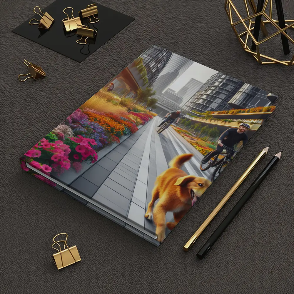 Golden Retriever Running Urban Floral City Street – Notebooks