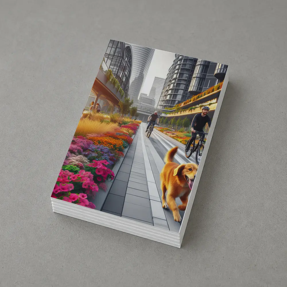 Golden Retriever Running Urban Floral City Street – Postcards