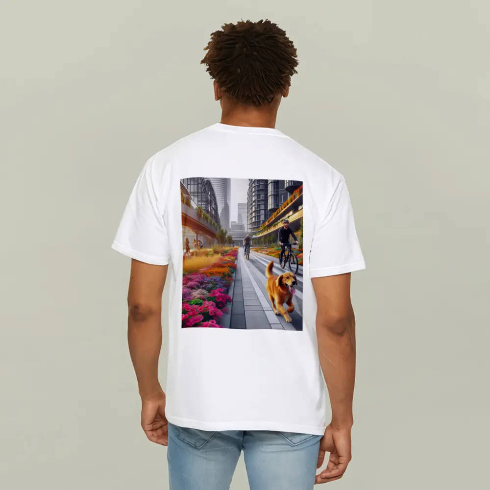 Golden Retriever Running Urban Floral City Street – T-Shirts