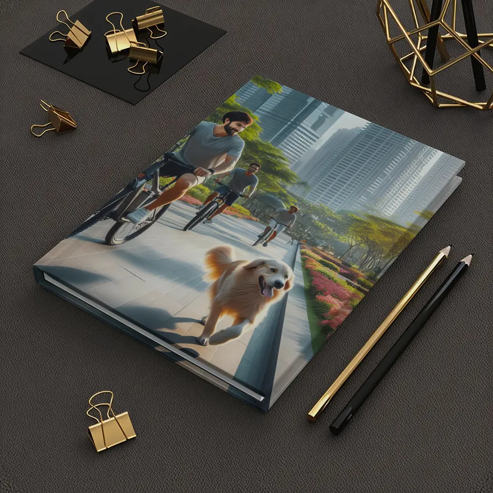 Men Cycling With Golden Retriever City Park – Notebooks
