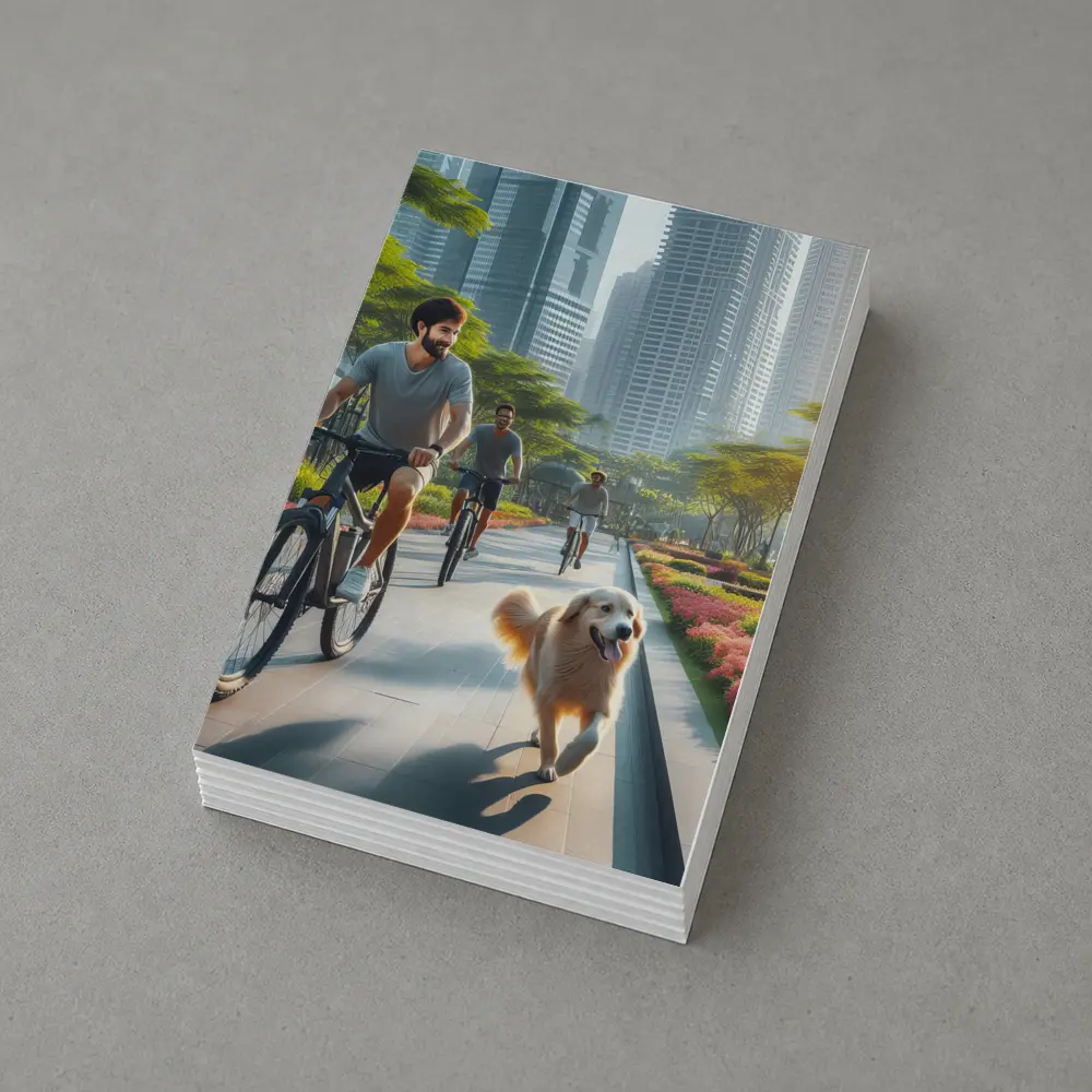 Men Cycling With Golden Retriever City Park – Postcards