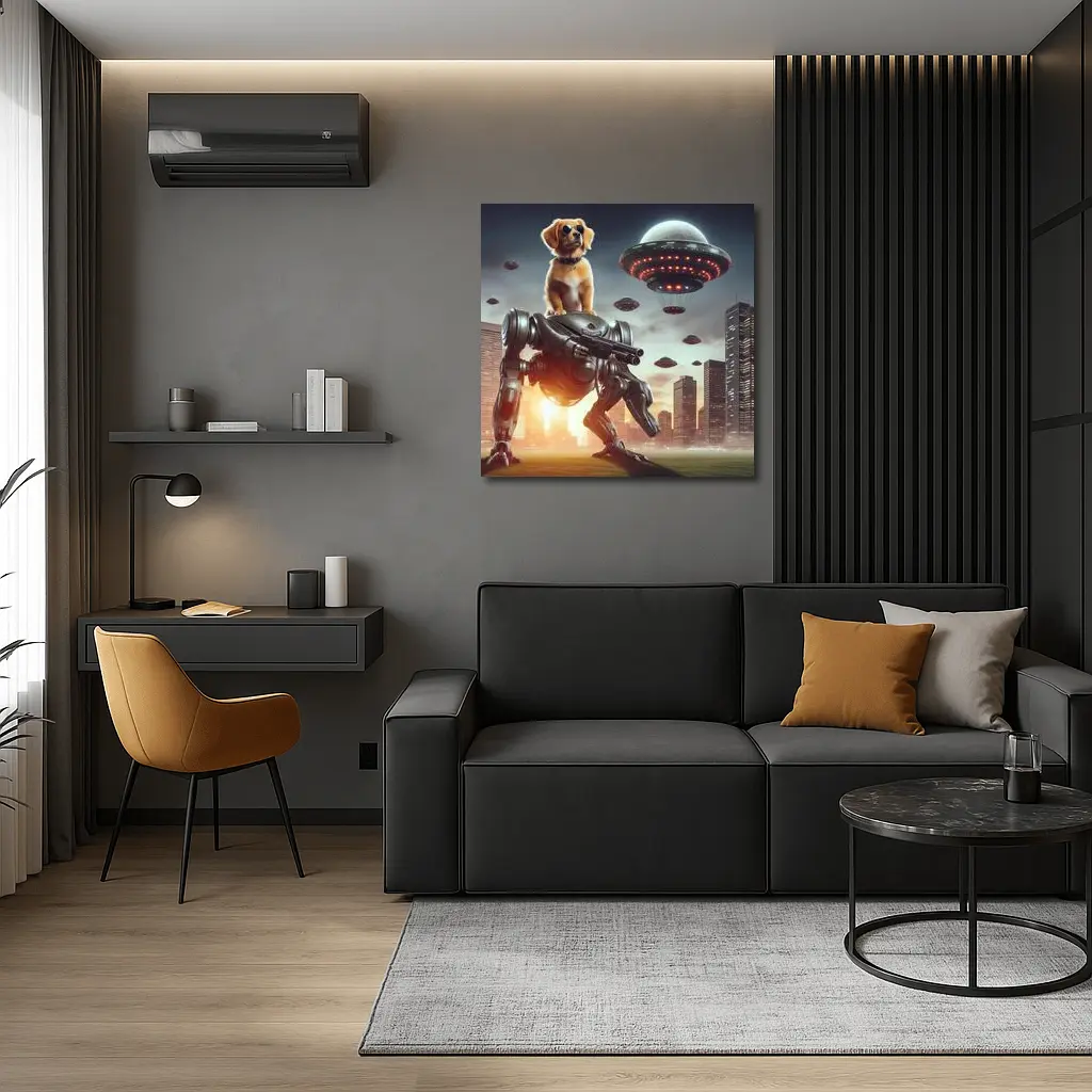 Cool Dog On Robot Mech Alien Invasion – Wall Art