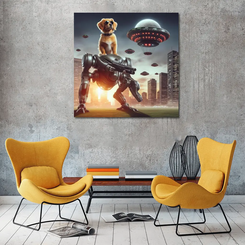 Cool Dog On Robot Mech Alien Invasion – Wall Art