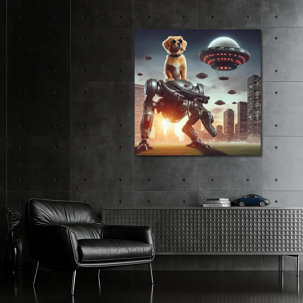 Cool Dog On Robot Mech Alien Invasion – Wall Art