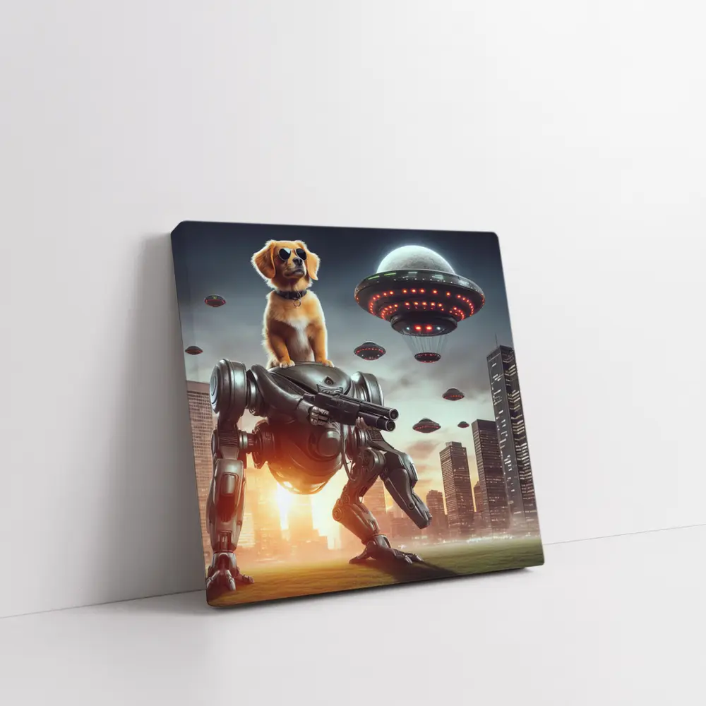 Cool Dog On Robot Mech Alien Invasion – Wall Art