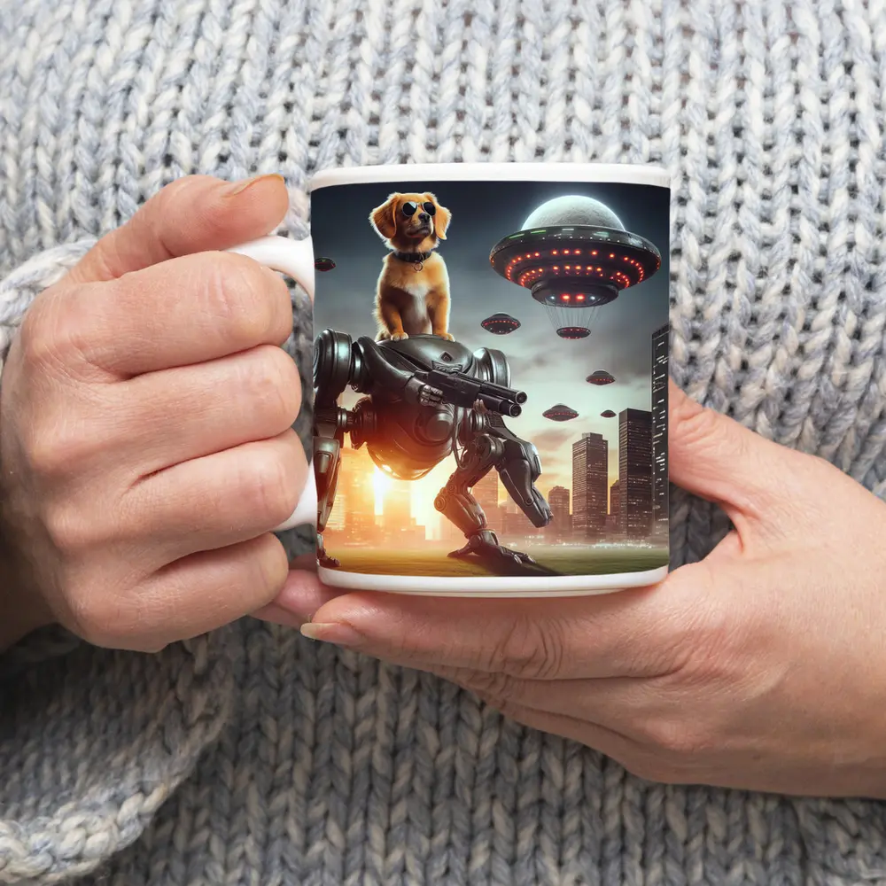 Cool Dog On Robot Mech Alien Invasion – Mugs