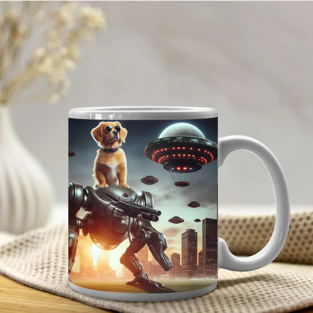 Cool Dog On Robot Mech Alien Invasion – Mugs