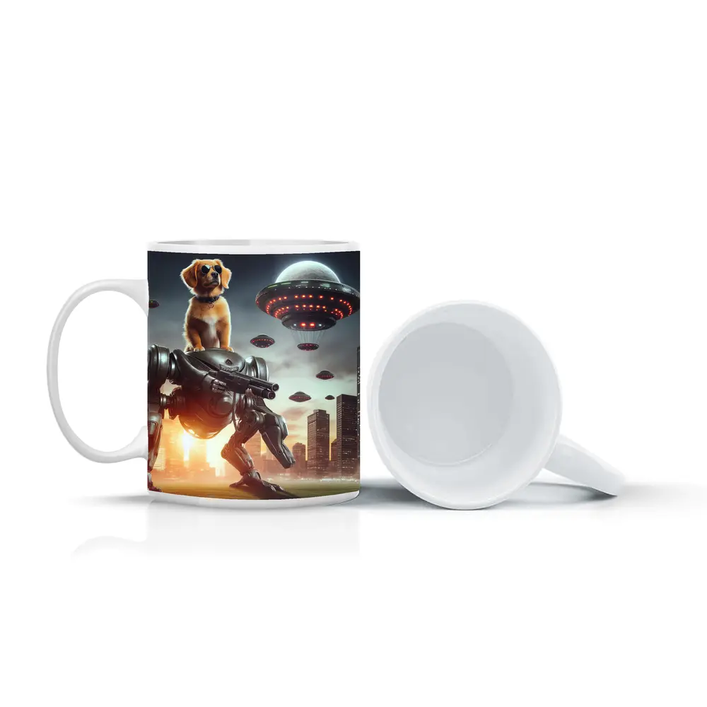 Cool Dog On Robot Mech Alien Invasion – Mugs
