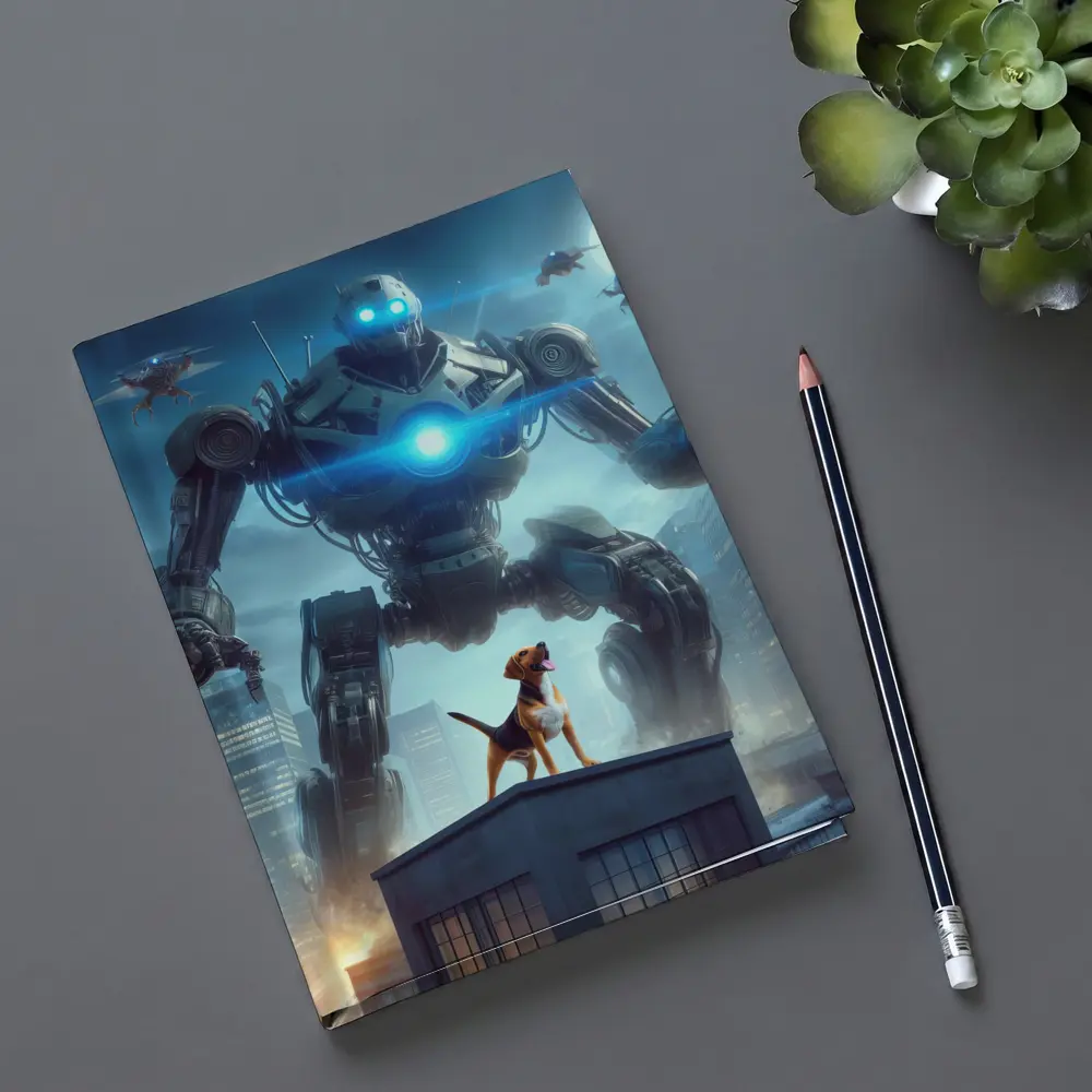 Giant Robot Dog City Night Skyline – Notebooks