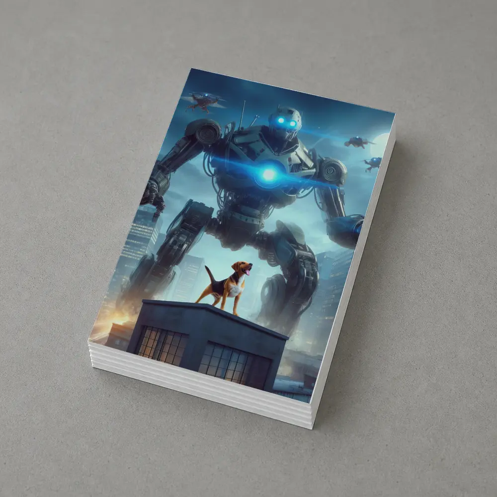 Giant Robot Dog City Night Skyline – Postcards