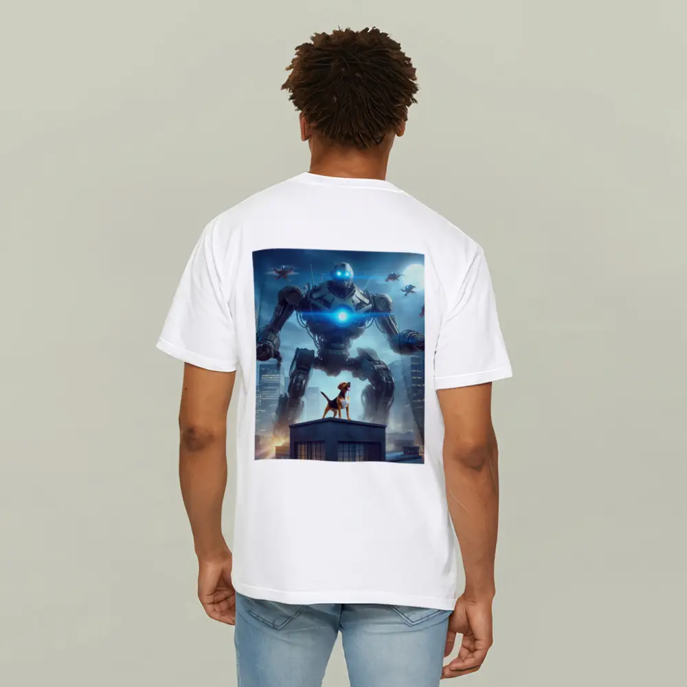 Giant Robot Dog City Night Skyline – T-Shirts