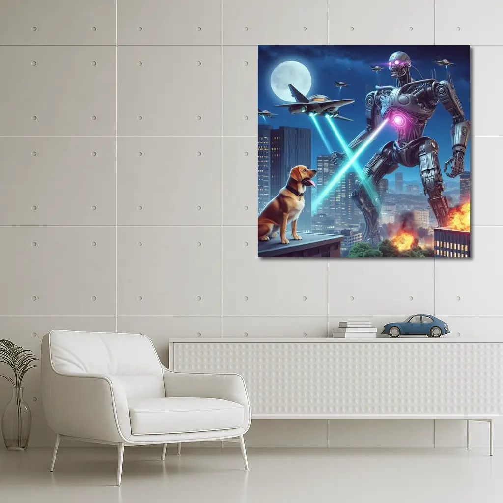 Giant Robot Dog City Night Attack – Wall Art