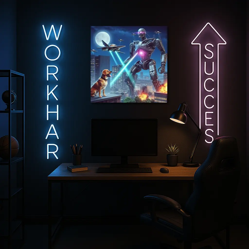 Giant Robot Dog City Night Attack – Wall Art