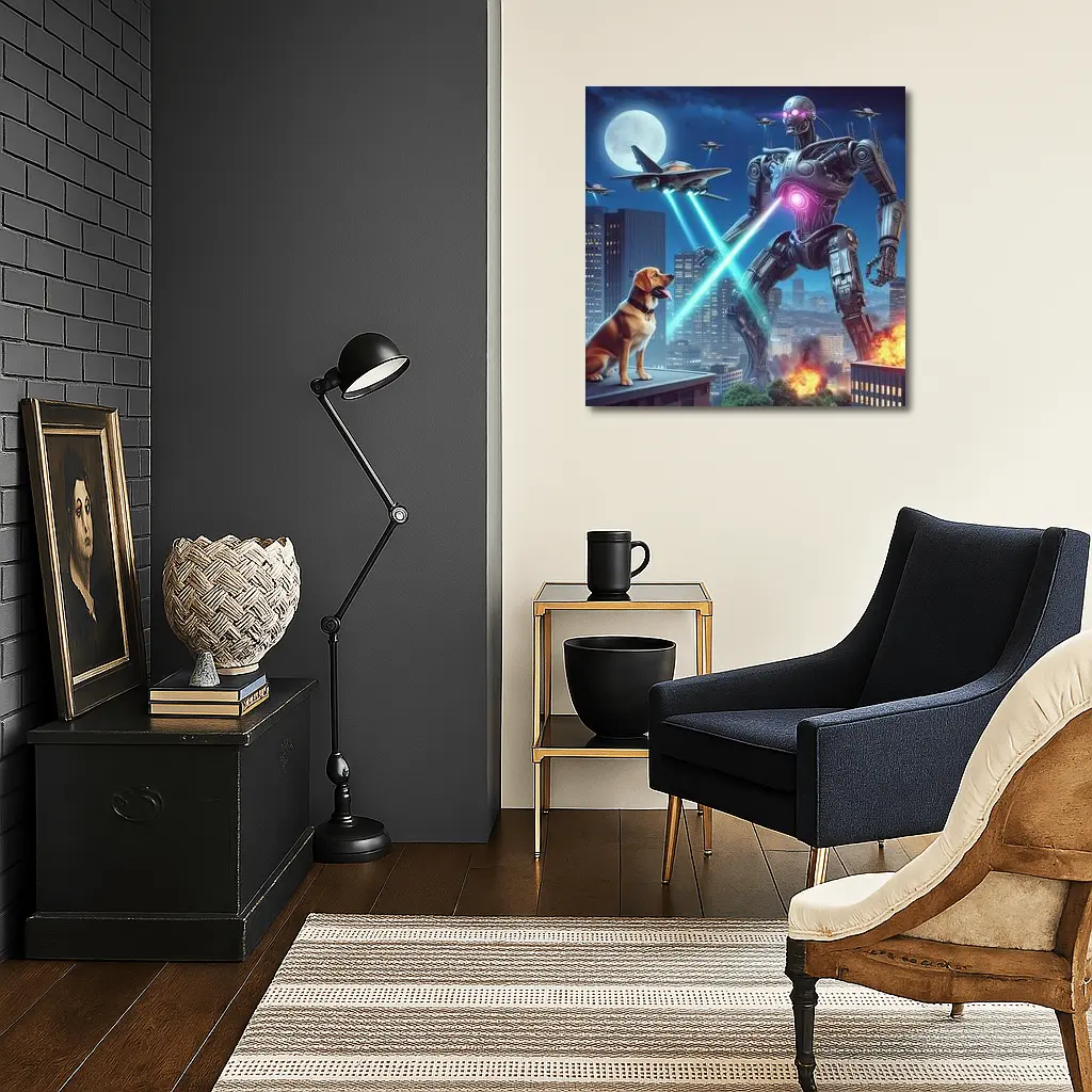 Giant Robot Dog City Night Attack – Wall Art