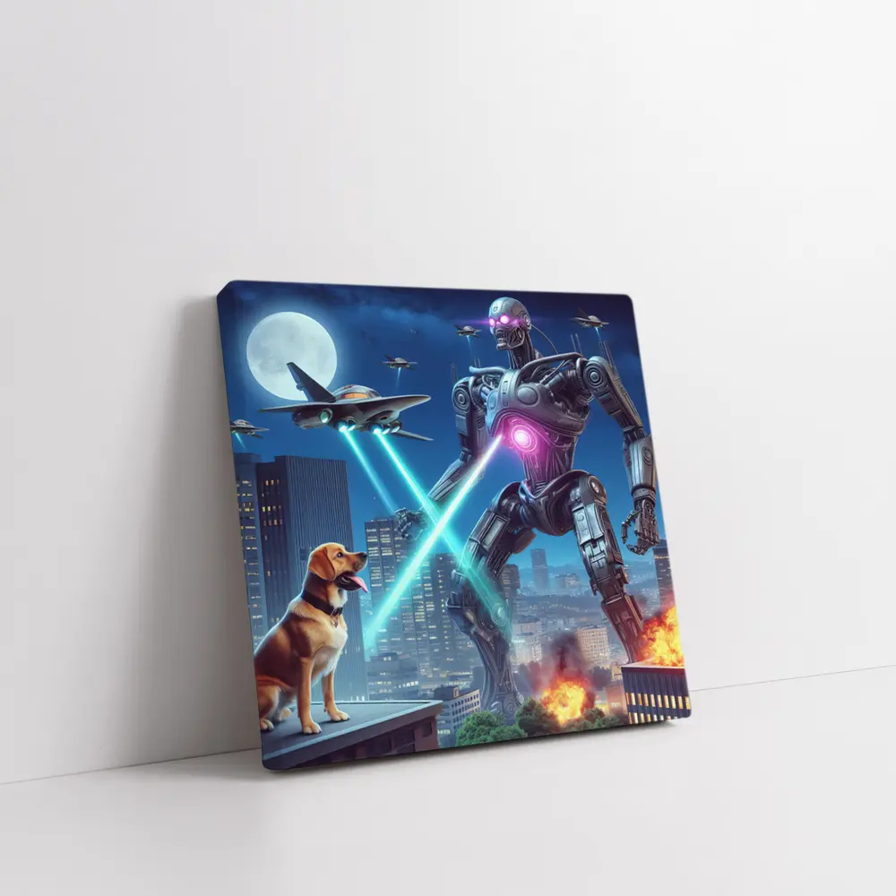 Giant Robot Dog City Night Attack – Wall Art