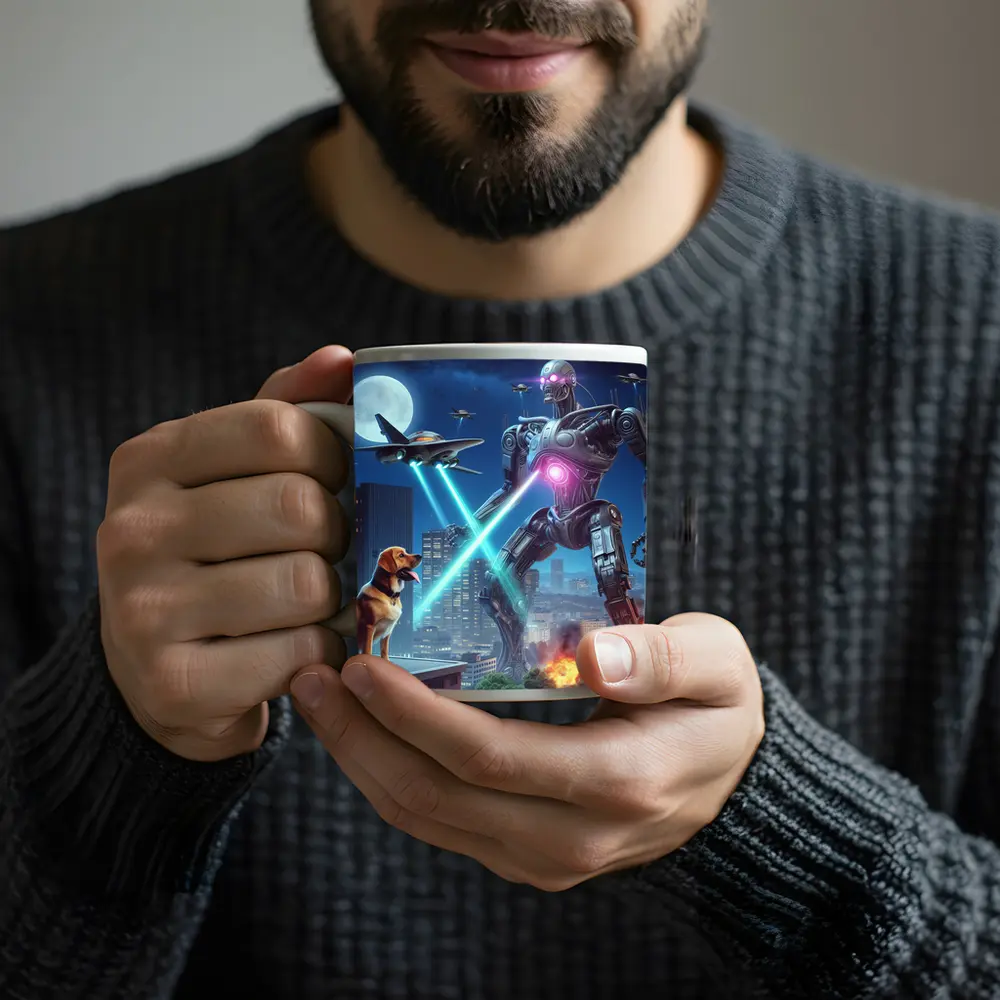 Giant Robot Dog City Night Attack – Mugs