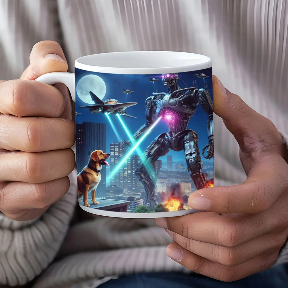 Giant Robot Dog City Night Attack – Mugs
