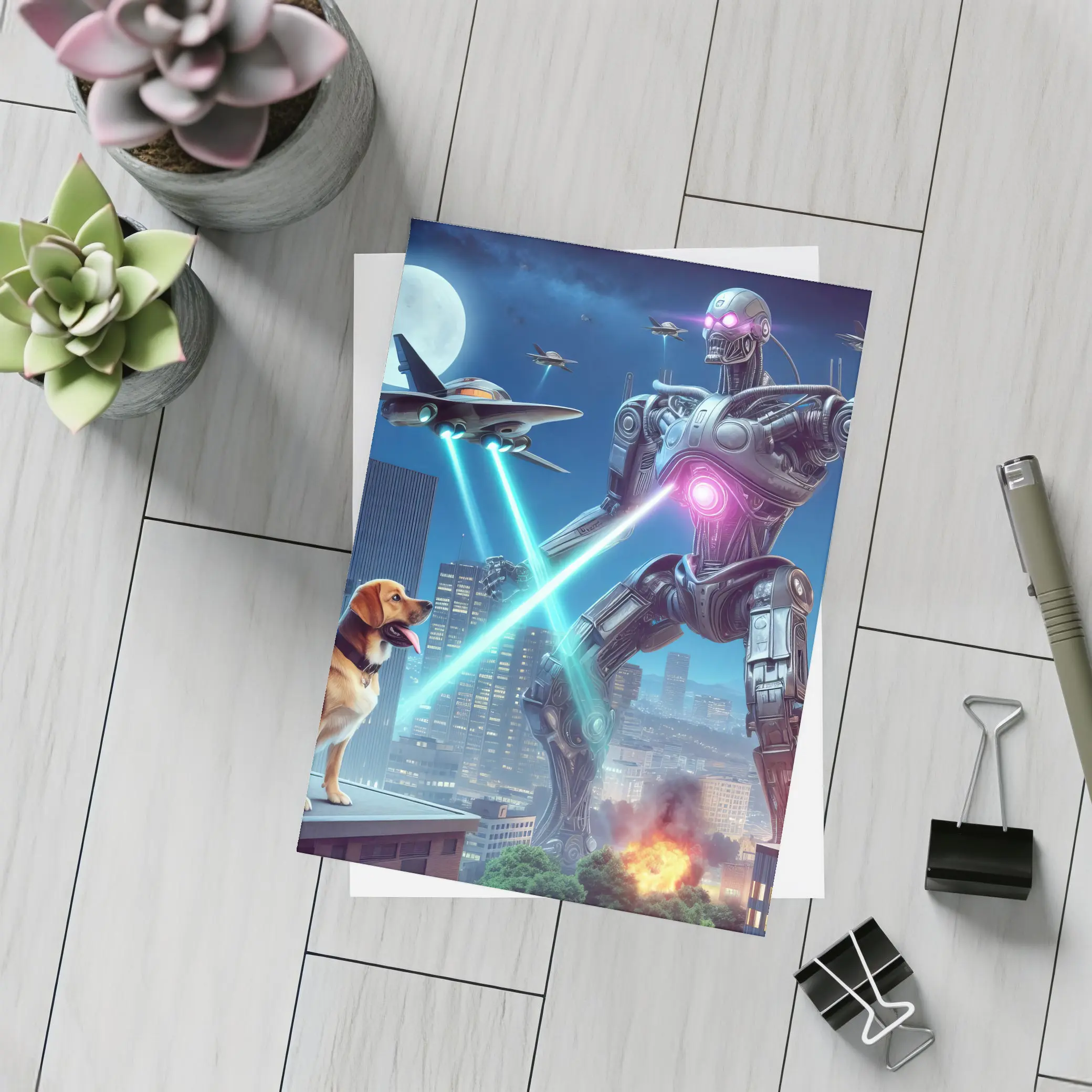 Giant Robot Dog City Night Attack – Postcards