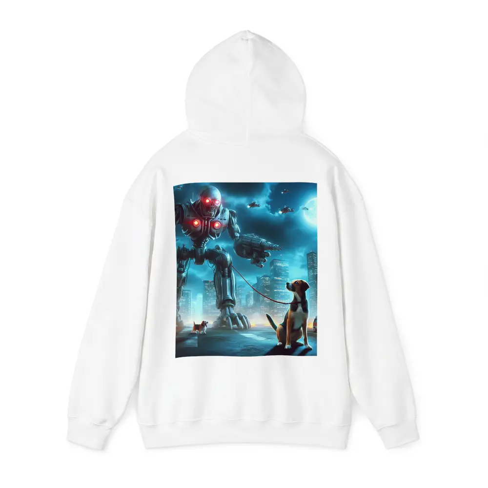 Giant Robot Walking Dog Futuristic City – Hoodies