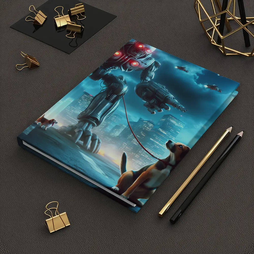 Giant Robot Walking Dog Futuristic City – Notebooks