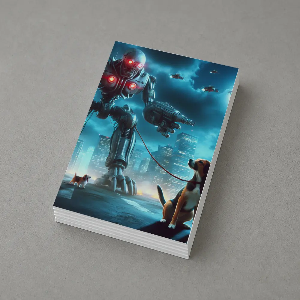 Giant Robot Walking Dog Futuristic City – Postcards
