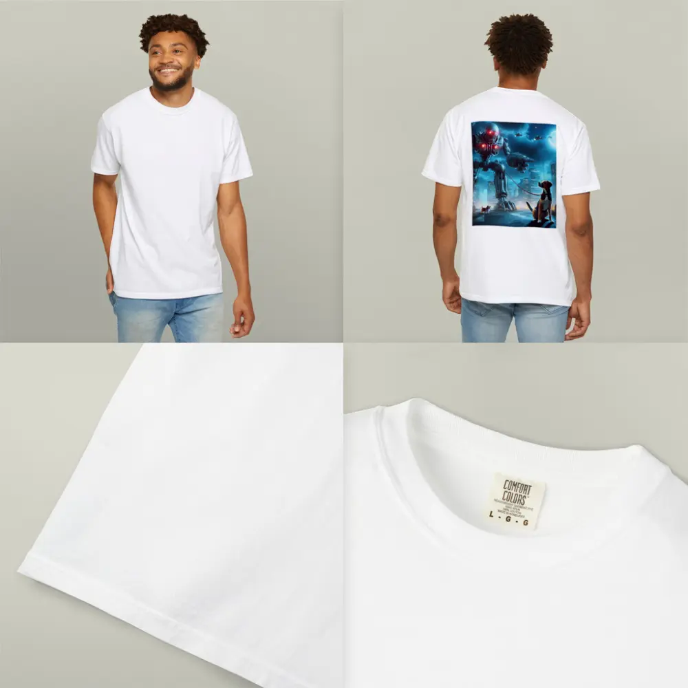 Giant Robot Walking Dog Futuristic City – T-Shirts