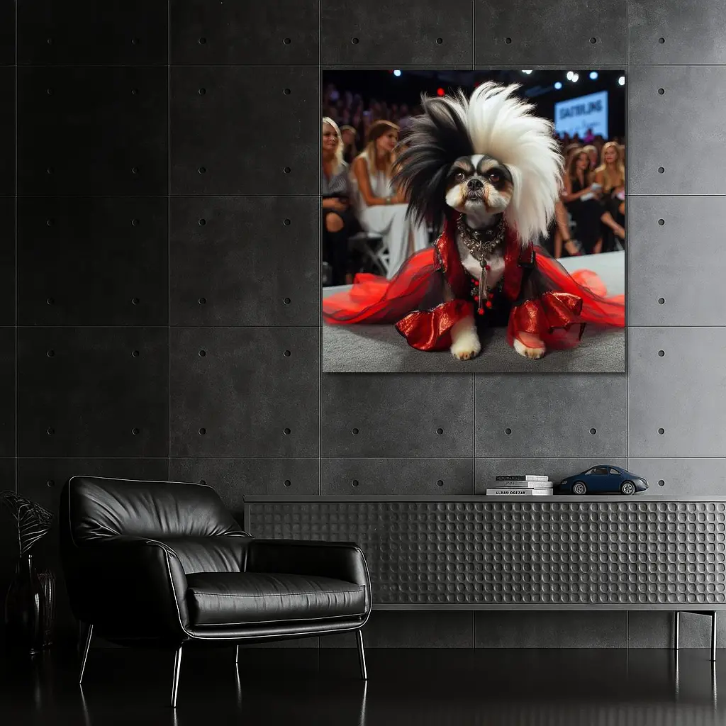 Shih Tzu Dog Red Dress Fashion Runway – Wall Art