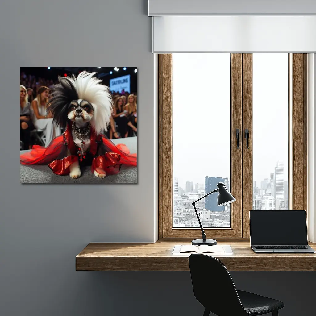 Shih Tzu Dog Red Dress Fashion Runway – Wall Art
