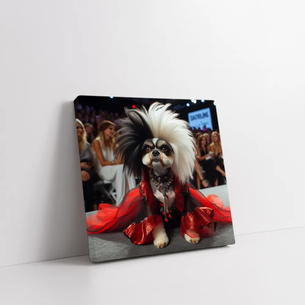 Shih Tzu Dog Red Dress Fashion Runway – Wall Art