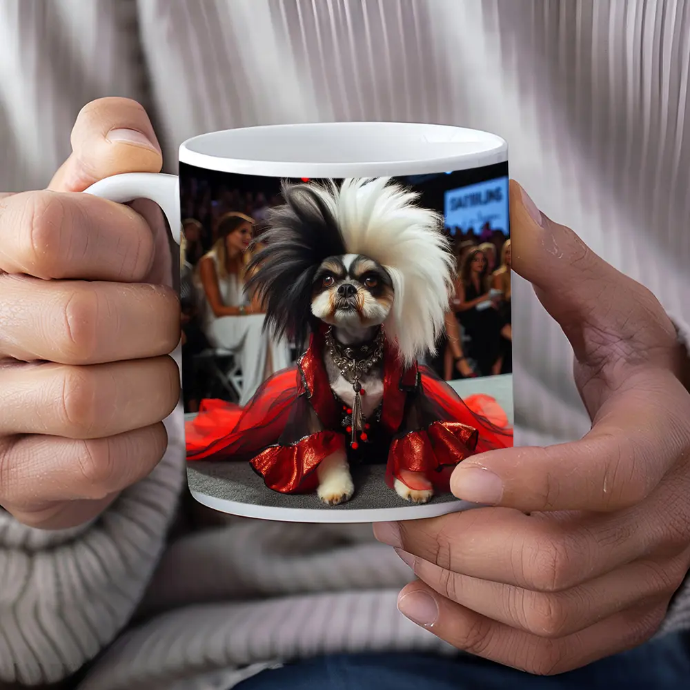 Shih Tzu Dog Red Dress Fashion Runway – Mugs
