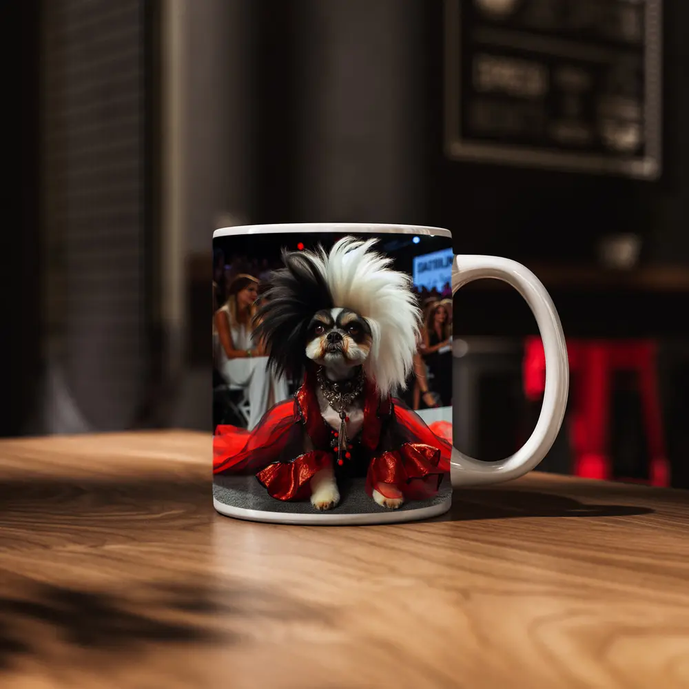Shih Tzu Dog Red Dress Fashion Runway – Mugs