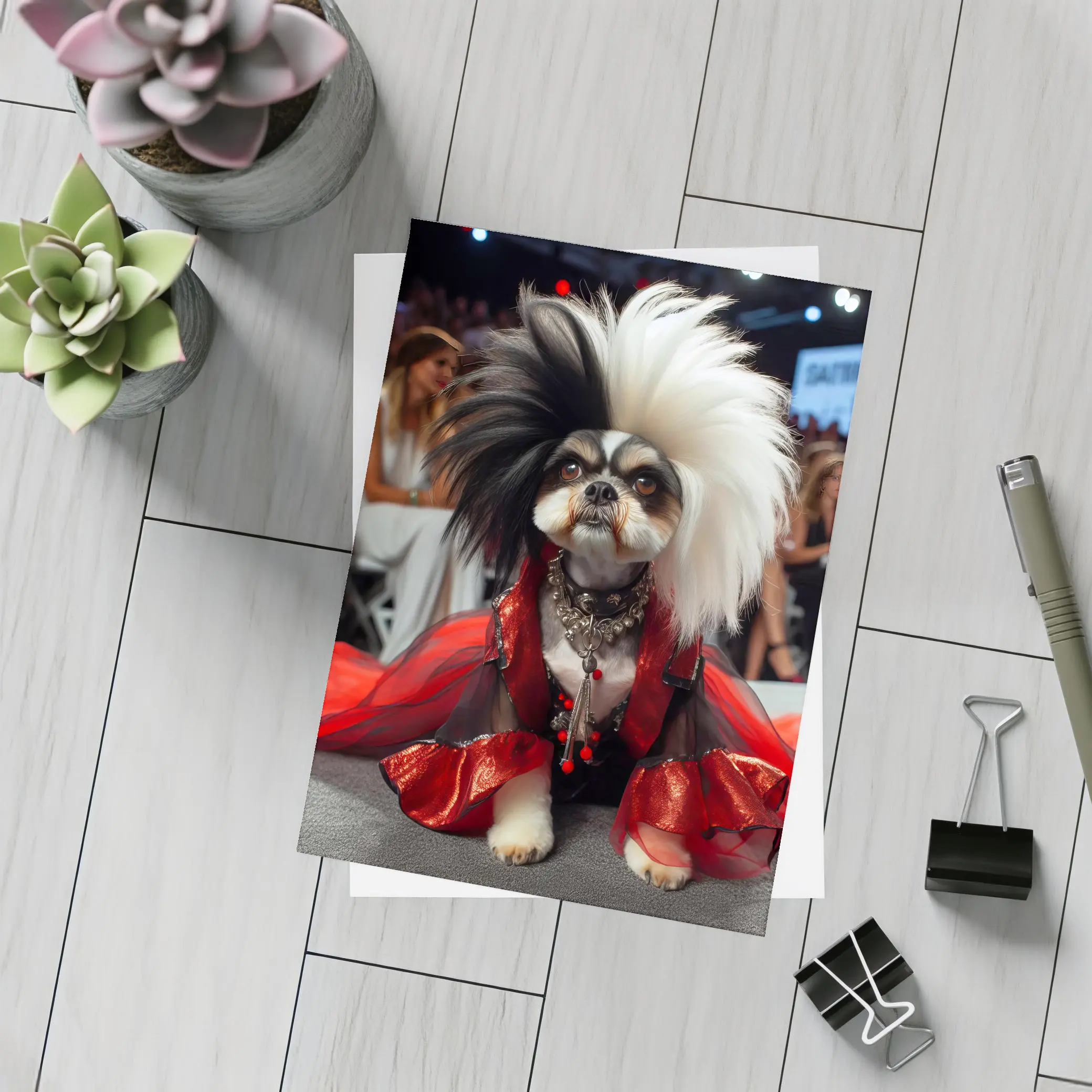 Shih Tzu Dog Red Dress Fashion Runway – Postcards