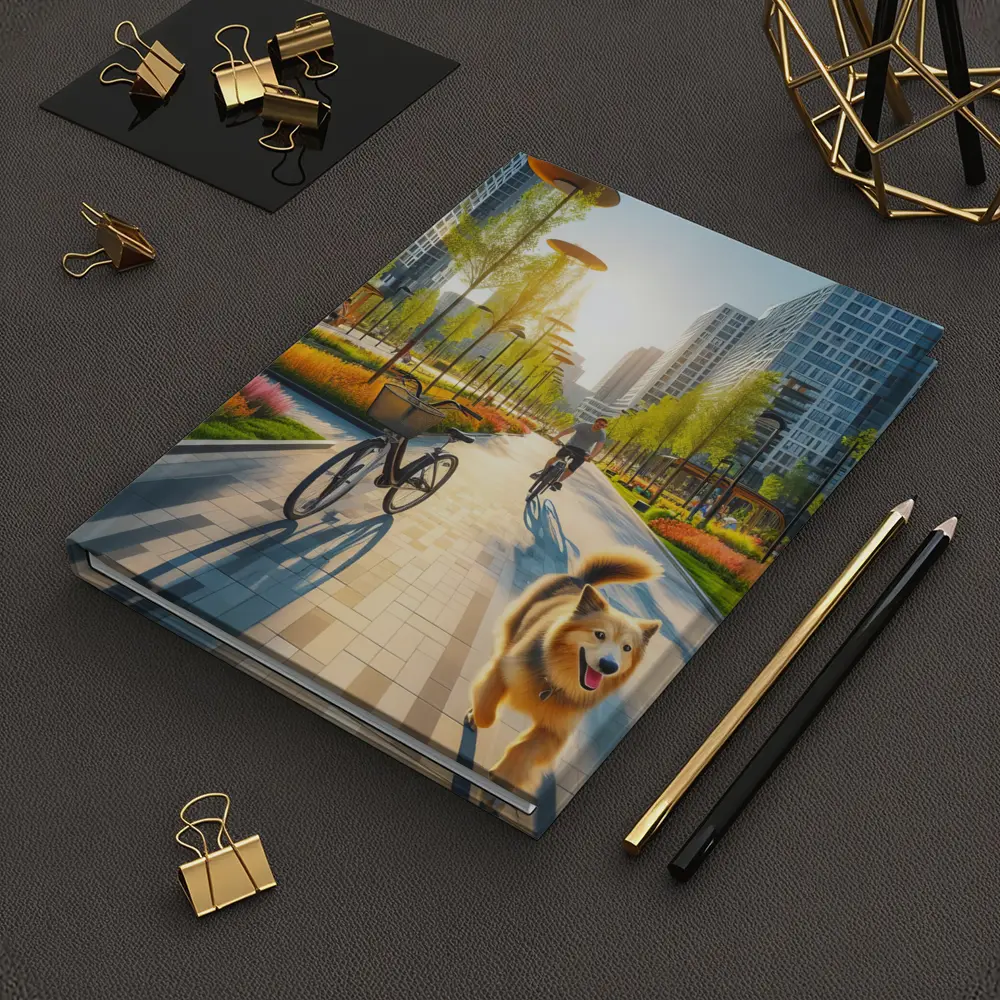 Happy Dog Running Urban Park Cycling Path – Notebooks