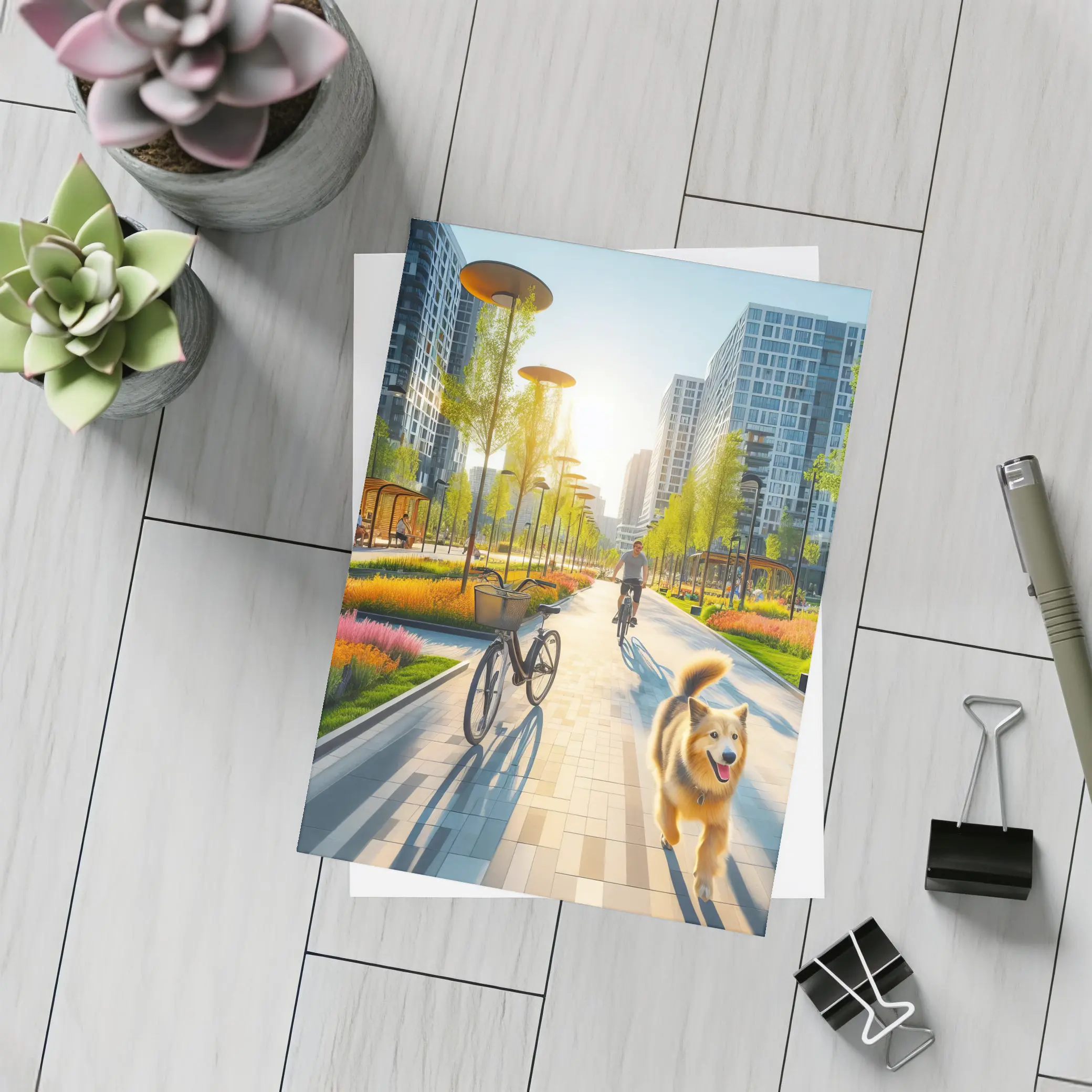 Happy Dog Running Urban Park Cycling Path – Postcards