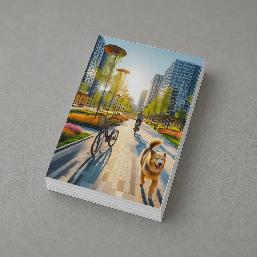 Happy Dog Running Urban Park Cycling Path – Postcards