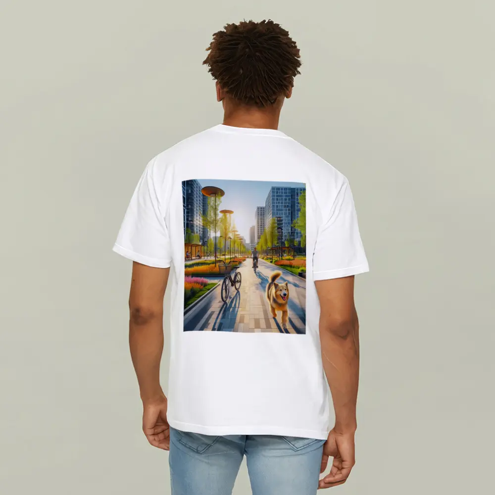 Happy Dog Running Urban Park Cycling Path – T-Shirts