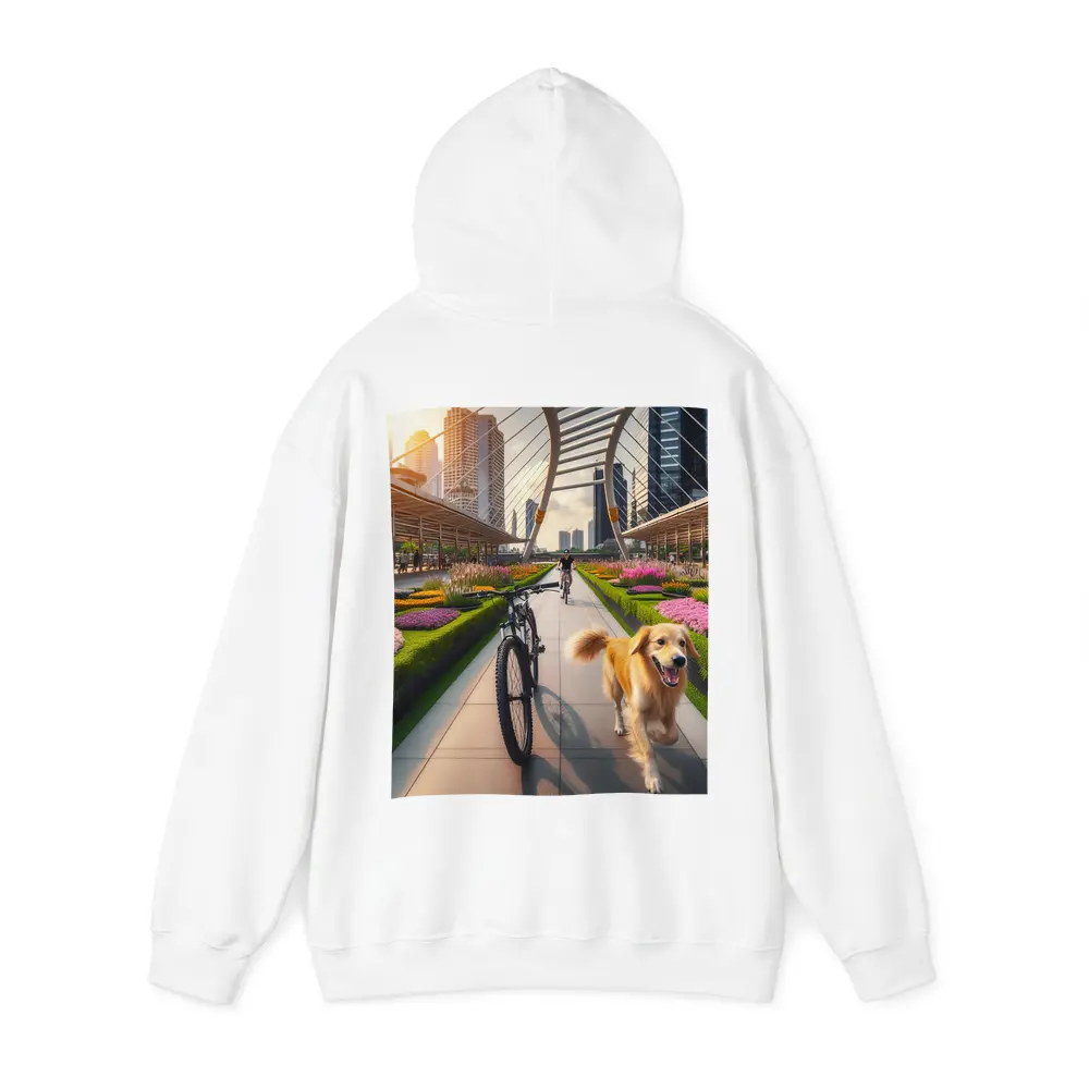 Golden Retriever Running Urban Park Cityscape – Hoodies